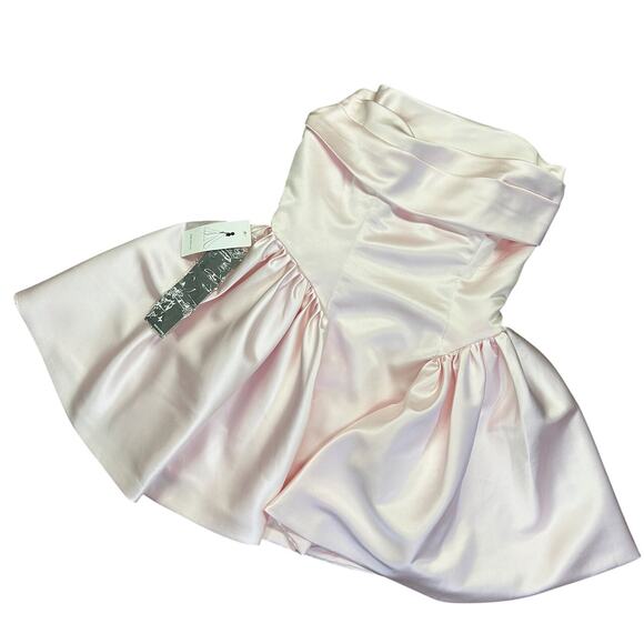 Soft Pink Satin Coquette Formal Dress Ruffle Bodice Dramatic Oversized Bow Train - Picture 11 of 12